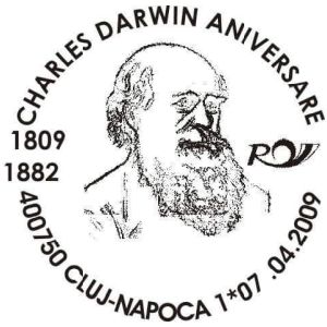 Charles Darwin on commemorative postmarks of Romania 2009