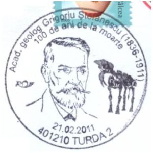Romanian paleontologist Grigoriu Stefanescu on commemorative postmarks of Romania 2011
