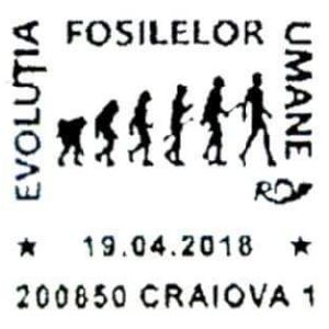 Human evolution sequence on commemorative postmark of Romania 2018