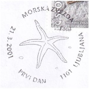Startfish fossil on commemorative postmark of Slovenia 2001