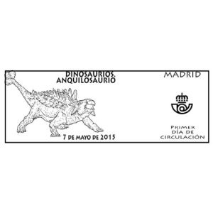 Ankylosaurus dinosaur on commemorative postmark of Spain 2015