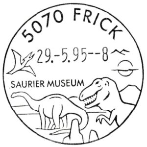 Dinosaurs and Pterosaur on commemorative postmark of Switzerland 1995