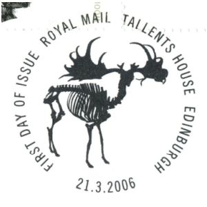 Skeleton of Megaloceros on postmark of UK 2006