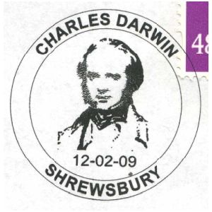 Charles Darwin on postmark of UK 2009
