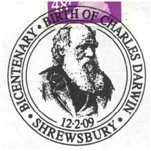 Charles Darwin sequence on postmark of UK 2009