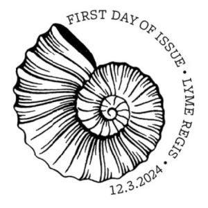 Ammonite on commemorative postmark of Great Britain 2024