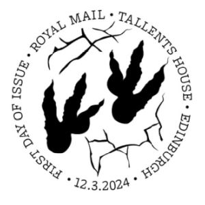 Dinosaur footprint on commemorative postmark of Great Britain 2024