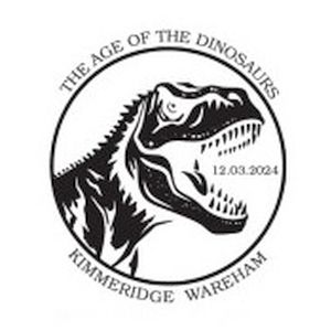 Tyrannosaurus rex on commemorative postmark of Great Britain 2024