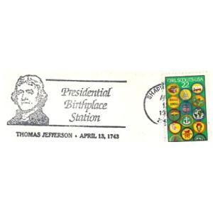 Thomas Jefferson on postmark of USA 1973