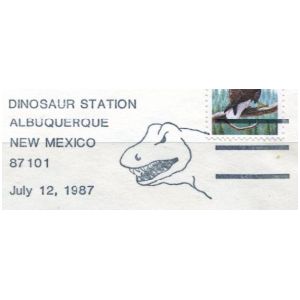Dinosaur on postmark of USA 1987