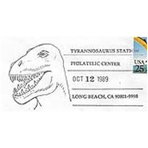 T-Rex dinosaur on postmark of USA 1989