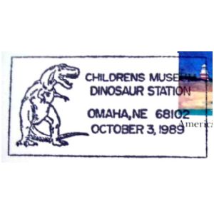 T-Rex dinosaurs on postmark of USA 1989