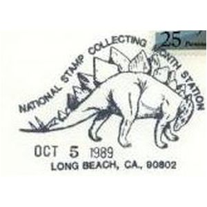 Stegosaurus dinosaurs on postmark of USA 1989