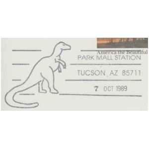 Dinosaurs on postmark of USA 1989