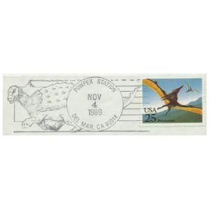Dinosaur on postmark of USA 1989