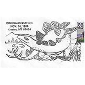 Stegosaurus dinosaur on postmark of USA 1989