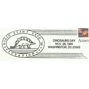 Stegosaurus dinosaur  on postmark of USA 1989
