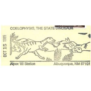 Coelophysis dinosaur on postmark of USA 1989
