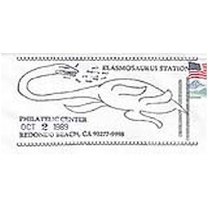 Elasmosaurus dinosaur on postmark of USA 1989