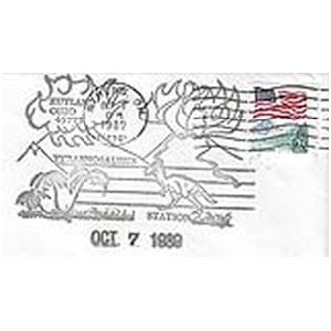 Tyrannosaurus dinosaur on postmark of USA 1989