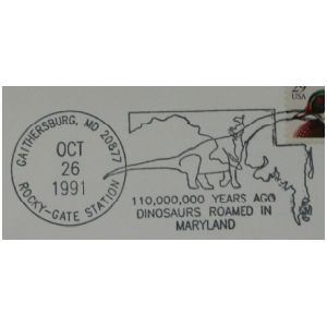 Dinosaur on postmark of USA 1991