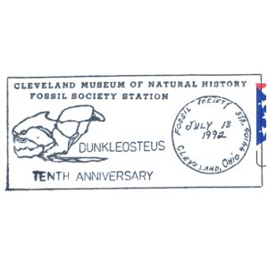 Prehistoric fish Dunklleosteus on postmark of USA 1992