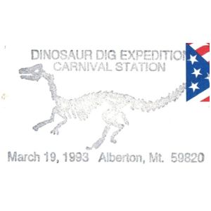 Fossil of dinosaur on postmark of USA 1993
