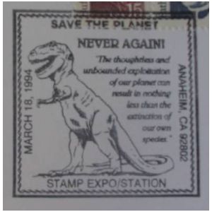 Tyrannosaurus rex on postmark of USA 1994
