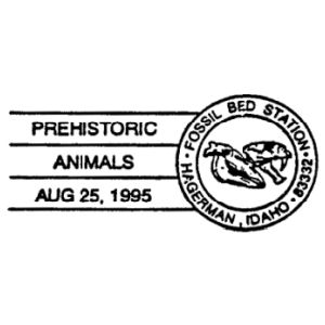 Skulls of prehistoric mammals on postmark of USA 1995