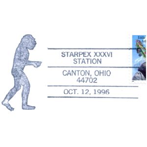 Prehistoric human on postmark of USA 1996