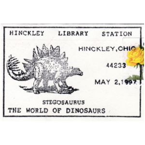 Stegosaurus dinosaur on postmark of USA 1997