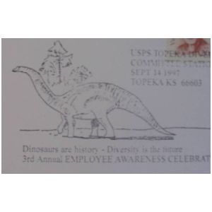 Brontosaurus dinosaur on postmark of USA 1997