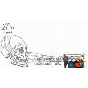 Skull of Kennewick Man on postmark of USA 1999