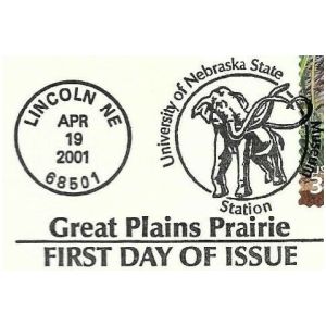 Mammoth on University of Nebraska State postmark of USA 2001