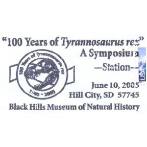 Tyrannosaurus rex on postmark of USA 2005