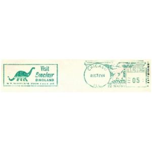 Brontosaurus on meter franking of Sinclair company of USA 1964