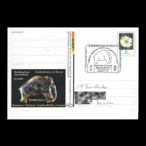 Mammoth from Ivory on postal stationery and post mark of Germany 2008