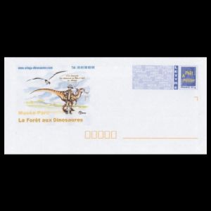 Prehistoric animals and paleontologist  on the cachet of the postal stationery of France
