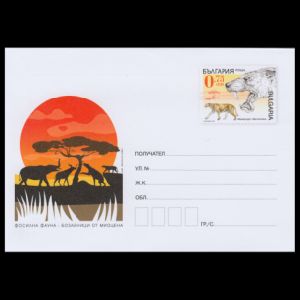 Machairodus saber-toothed cat, on postal stationery of Bulgaria 2023