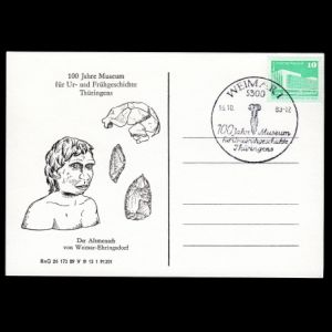 Neanderthal and flint tools on postal stationery of Germany GDR, 1983