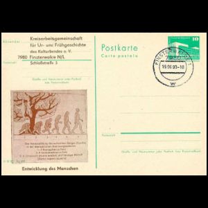 Human Evolution sequence on postal stationery of Germany GDR, 1990
