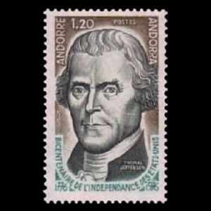 Father of American Paleontology, Thomas Jefferson on stamp of Andorra 1976