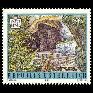 Fossil found location Lurgrotte at Semriach on stamp of Austri 1994