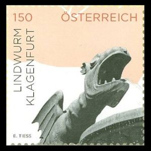 Lindwurmbrunnen von Klagenfurt on stamp of Austria 2015