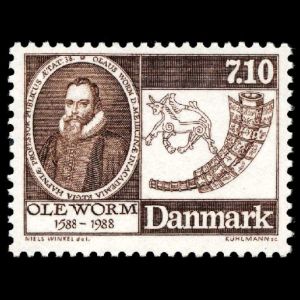Ole Worm on stamps of Denmark 1988