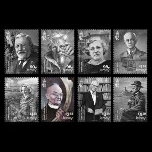 Father Christian Burdo among other famous personlities on stamp of Jersey 2023
