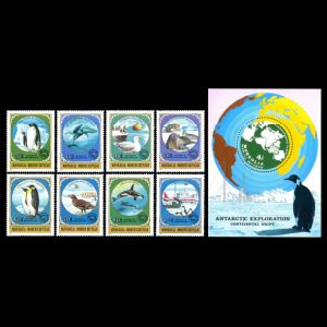 Continental drift on Antarctic explorarition stamps of Mongolia 1999