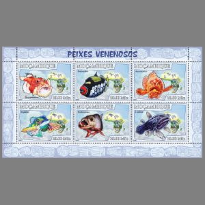 Coelacanth, Latimeria chalumnae on fish stamp of Mozambique 2007, Click to enlarge