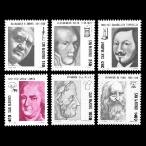 Carl Linnaeus among other famous personalities on stamps of San Marino 1983