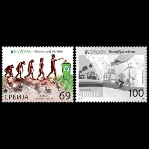 Human evolution sequence on CEPT stamp of Serbia 2016